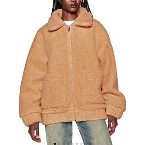 I Am Gia Tan Collared Full Zipper Lined Teddy Jacket Size Small